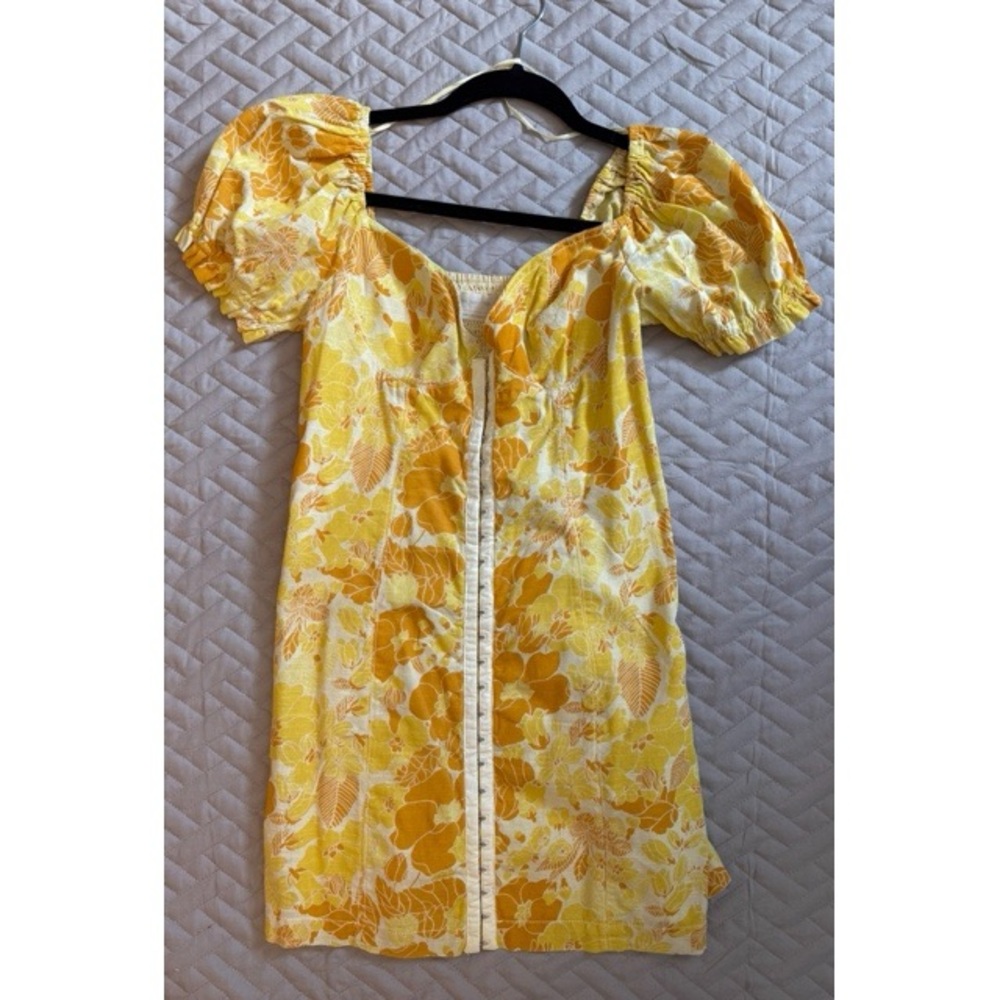 Urban Outfitters-Yellow Floral Puff Sleeve Dress-Size Medium